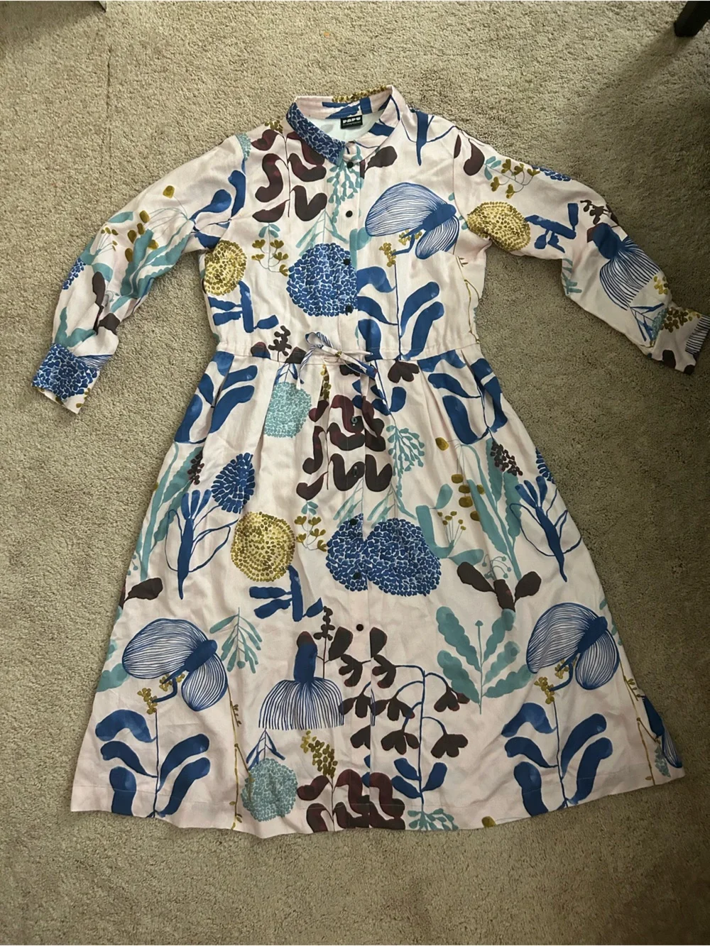 Design Autumn Garden Long Sleeve Lyocell Midi Shirt Dress - Women's Large